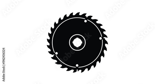 A black circular saw blade with teeth viewed as a stark silhouette