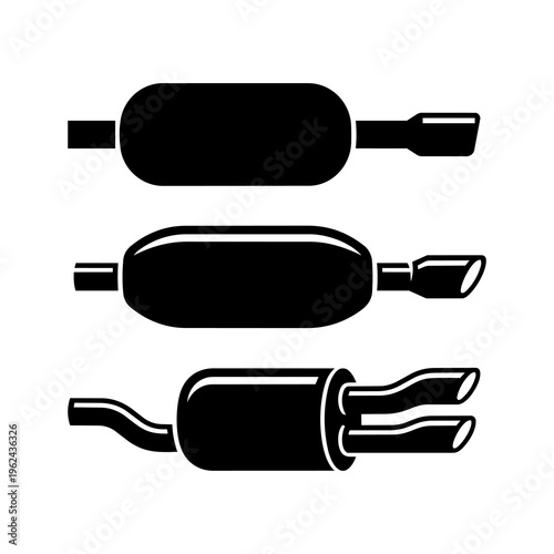 Car Exhaust Pipe and Muffler Silhouette Vector Icons Set 