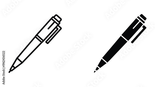 Two different types of pens shown in a minimalist black and white illustration