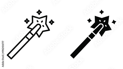 Two contrasting magic wands with star-shaped handles and sparkles