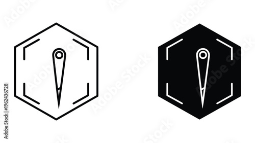 Contrasting hexagon icons with a central pinpoint marker in white and black versions
