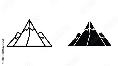 Comparison of outlined and filled mountain silhouette illustrations with jagged peaks