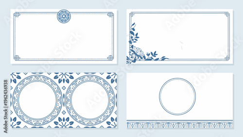 Elegant Porcelain Templates: A collection of exquisite, detailed templates showcasing classic porcelain patterns. Each design offers a clean aesthetic and the timeless beauty of blue and white decor.