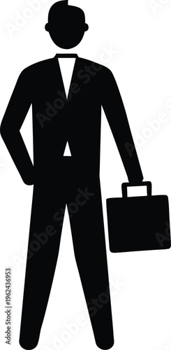 Man With Briefcase Flat Icon Style Silhouette Vector Art Illustration