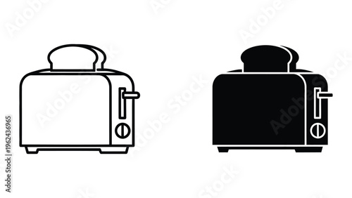 Two contrasting toasters depicted in simple line art styles