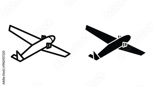 Contrast between a simple line drawing and a bold silhouette of a vintage biplane.