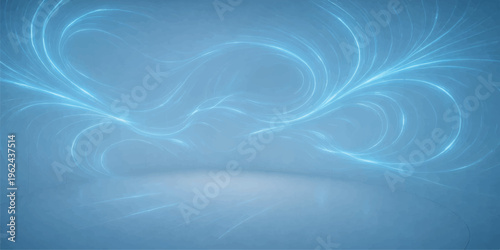 Abstract blue background featuring soft flowing waves of silk and satin texture with a smooth liquid motion design and light pink swirls