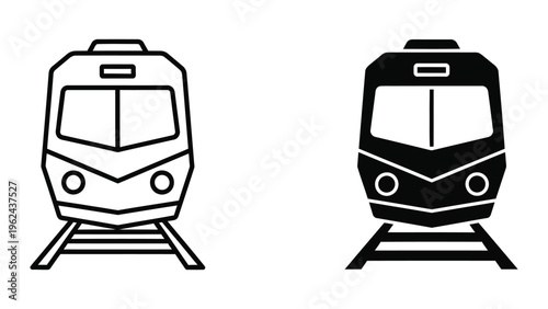 Contrasting black and white train icons on railway tracks