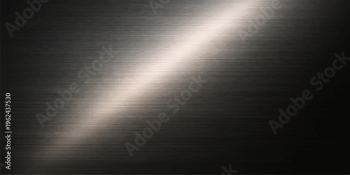 Polished silver brushed metal texture with a shiny stainless steel surface reflection and light pattern on an industrial grey aluminum plate background