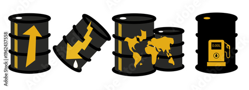 Industrial Oil Barrel Vector Icon Set - Energy Economy & Fuel Industry Graphics