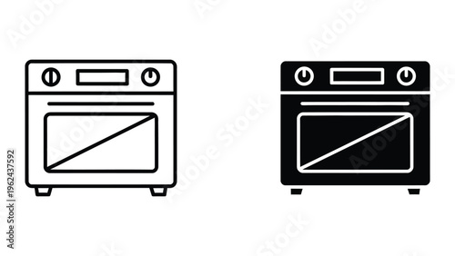 Comparison of a white and black toaster oven in minimalist line art style