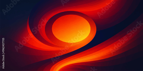 A bright abstract wallpaper of glowing red and orange waves creates a fiery vortex design featuring light swirls, spiral patterns, and hot yellow curves in a motion-filled circular art backdrop