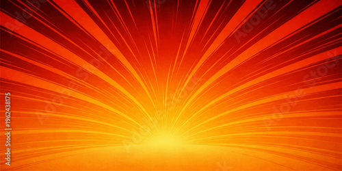 Abstract red background vector featuring a bright sun burst illustration with orange and yellow rays that glow like a hot energy explosion for a warm textured backdrop design