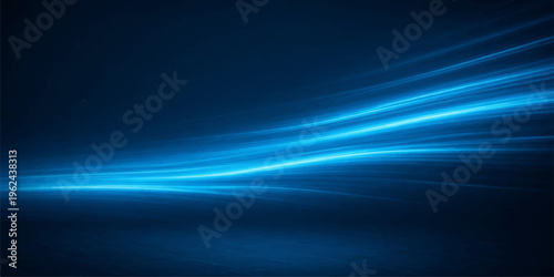 A digital art illustration features a blue abstract background with motion rays and glowing light beams that create a dark energy wave texture across a black space backdrop