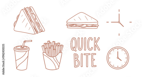Collection of fast food and beverage icons a quick snack and drink