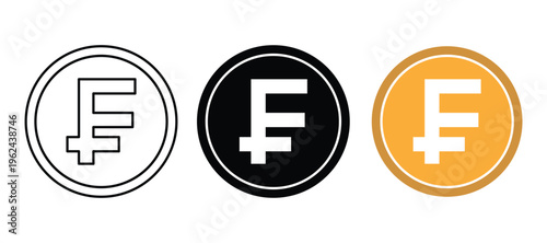 Franc currency icon set for finance apps banking exchange money symbols and digital payment interfaces. clip art style pack on white background.