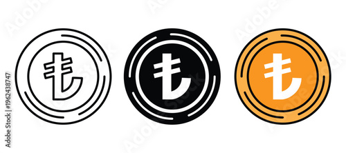 Turkish lira currency icon set for finance apps banking symbols money exchange and digital payments vector illustration.