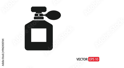 Black perfume bottle icon in minimalist style with bold lines and solid color for branding and advertising