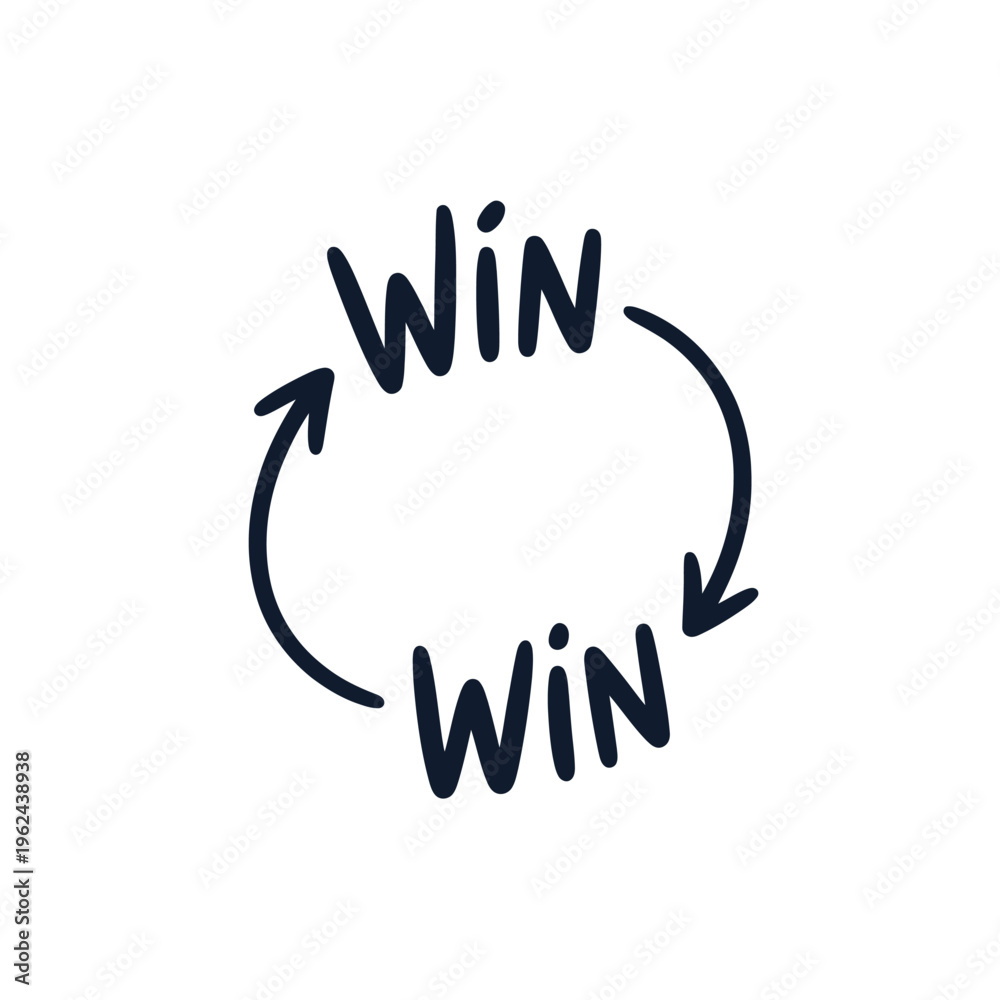 Fototapeta premium A simple hand drawn illustration depicts the word win repeated within a circular arrow design