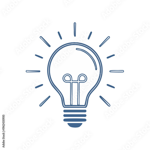 Illuminated idea symbol light bulb with radiating lines representing inspiration and innovation