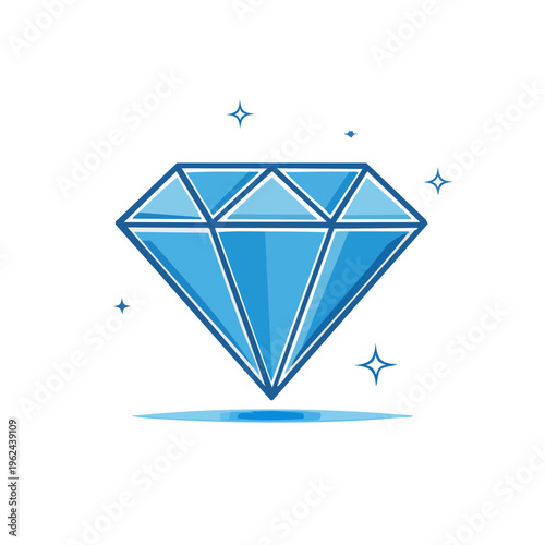 Abstract bright blue diamond gemstone with sparkle and shine effect