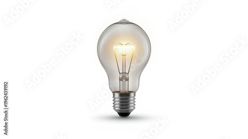A bright light bulb shines on a plain white background