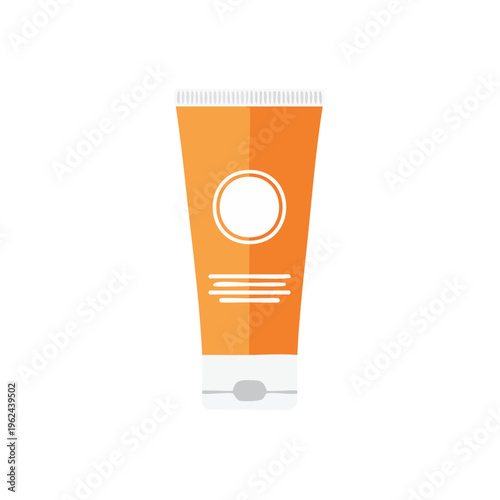 Orange squeeze tube with white cap and label for sunscreen or lotion in a flat design