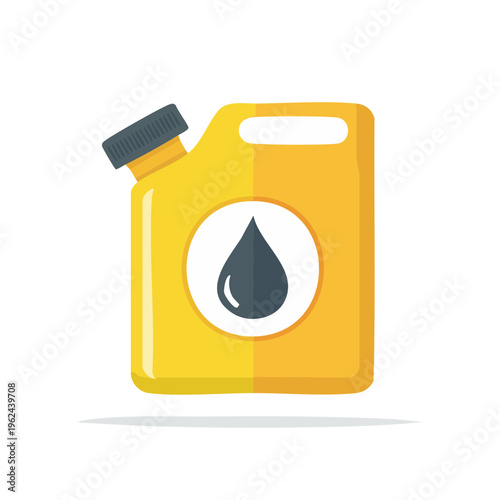Yellow jerrycan with fuel drop symbol, symbol of liquid transport and storage