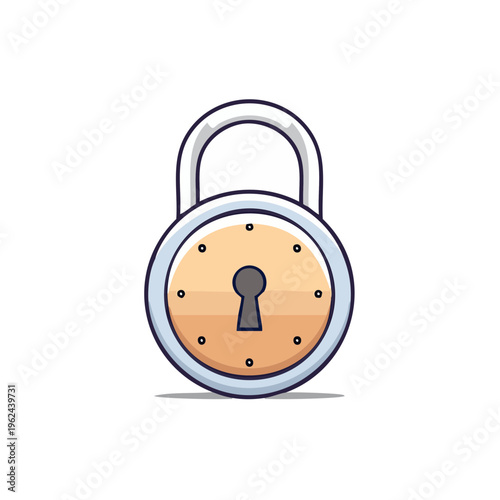 Round padlock with metal shackle and keyhole for security and protection