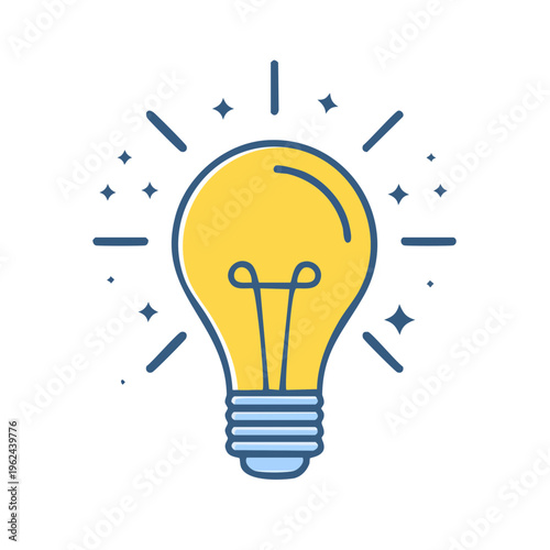 Bright idea light bulb symbol with radiating energy and sparkles representing inspiration and innovation