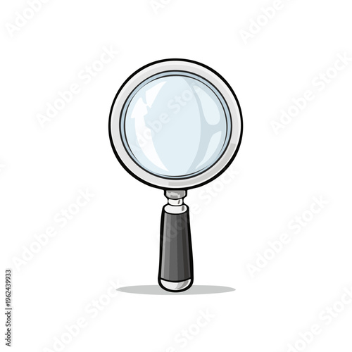 Classic magnifying glass with a black handle and silver rim for research and discovery