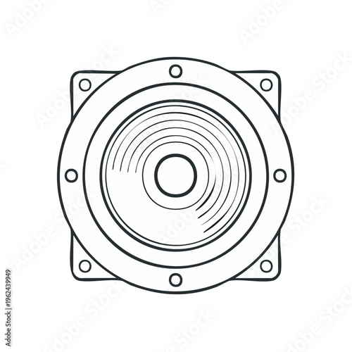 Simple Line Drawing of a Speaker Cone with Concentric Rings and Mounting Holes