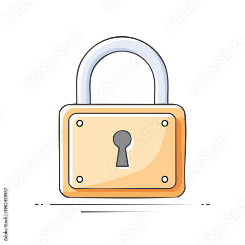 Simple cartoon padlock illustration with yellow body and silver shackle