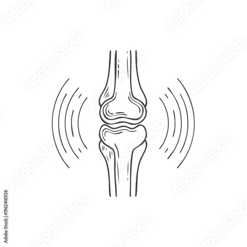 Artistic Sketch of a Human Knee Joint with Vibrating Waves Indicating Pain or Sound