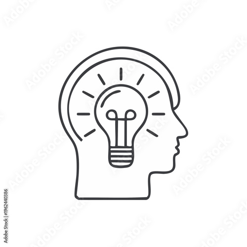 Person head silhouette with glowing light bulb inside representing a brilliant idea and innovation