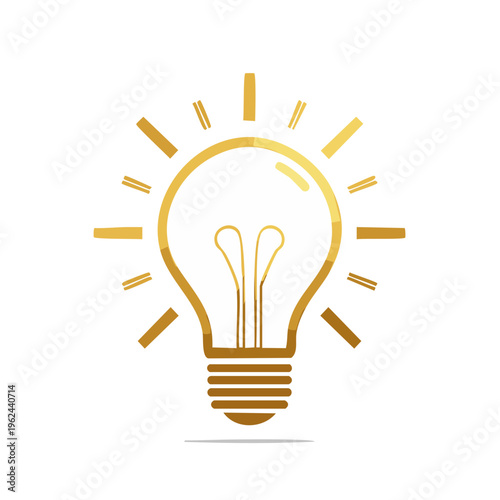 Stylized golden light bulb icon symbolizing brilliant ideas innovation and inspiration radiating light
