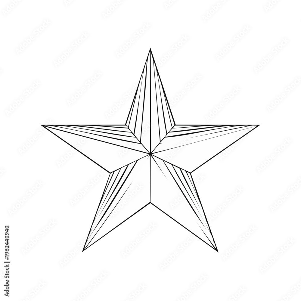 Obraz premium Abstract five-pointed star shape with linear perspective shading and outlines