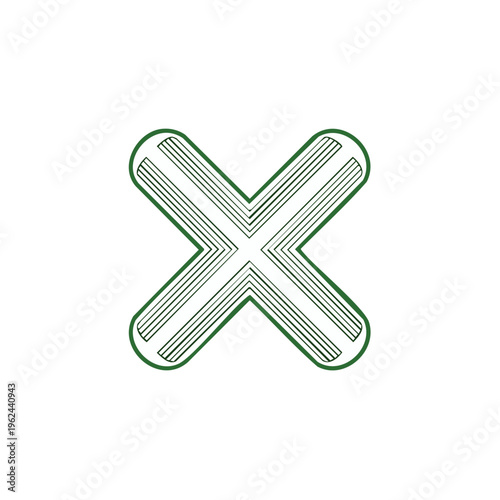 Stylized green x mark symbol with layered lines and rounded edges for contrast