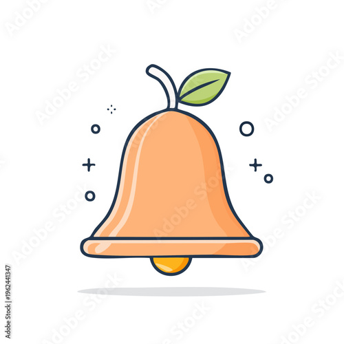Orange Bell with Leaf and Striking Ball Vector Illustration