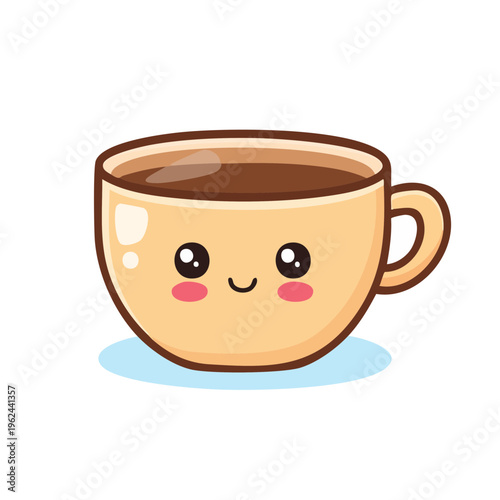 Adorable Kawaii Coffee Cup Character with Happy Expression