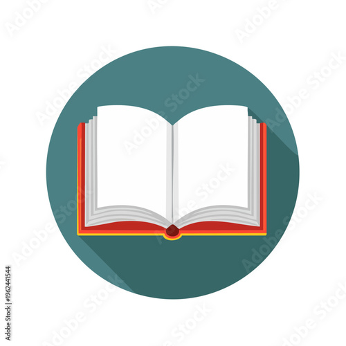 Open book with blank white pages and a red cover depicted in a flat design style