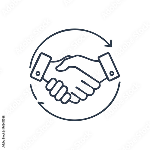Business handshake icon with circular arrows representing agreement and partnership