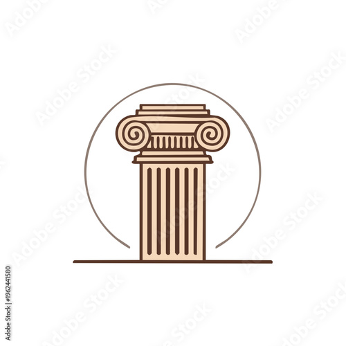 Classical ionic column with scrolling volutes in a minimalist design