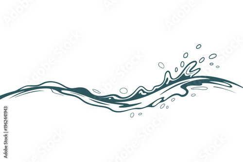 A stylized teal wave illustration with bubbles representing ocean water and fluid motion high quality professional