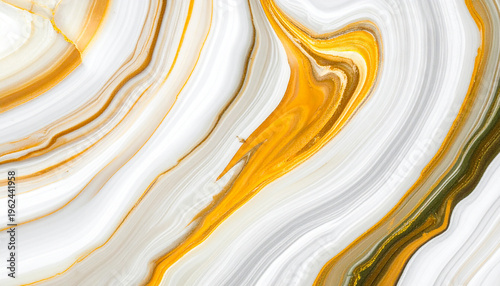 Abstract White Marble with Rich Gold and Dark Green Accents