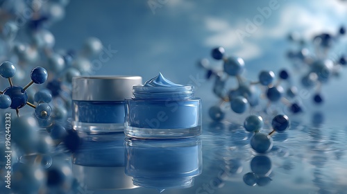 Transparent glass chess pieces sit on a clean blue background, reflecting a cold and fresh liquid abstract that resembles pure mineral water or fine crystal jewelry