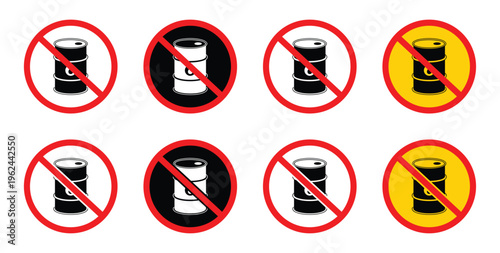 Oil barrels prohibition icons, indicating that oil barrels or fuel storage are forbidden in a certain area.