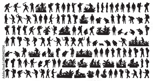 Deep Jungle Exploration Silhouettes Set Pack. Editable Vector Stroke Illustration. featuring vector, illustration, graphic, silhouette, collection, set, outline, design, icon, symbol, shape more