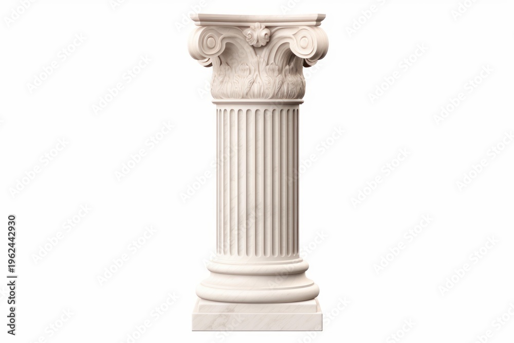 Fototapeta premium Classical marble doric column with fluted shaft on isolated white background
