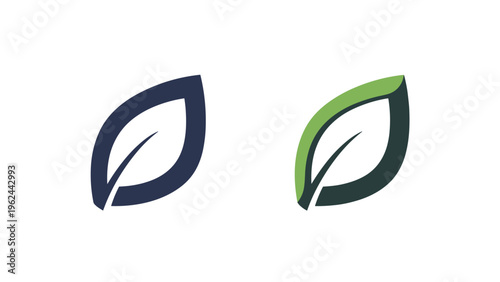 Two stylized leaf logos one in a dark blue outline and one with a vibrant green top section on a plain white background.